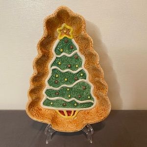Cardinal Inc. Hand Painted Ceramic Gingerbread Christmas Tree Dish